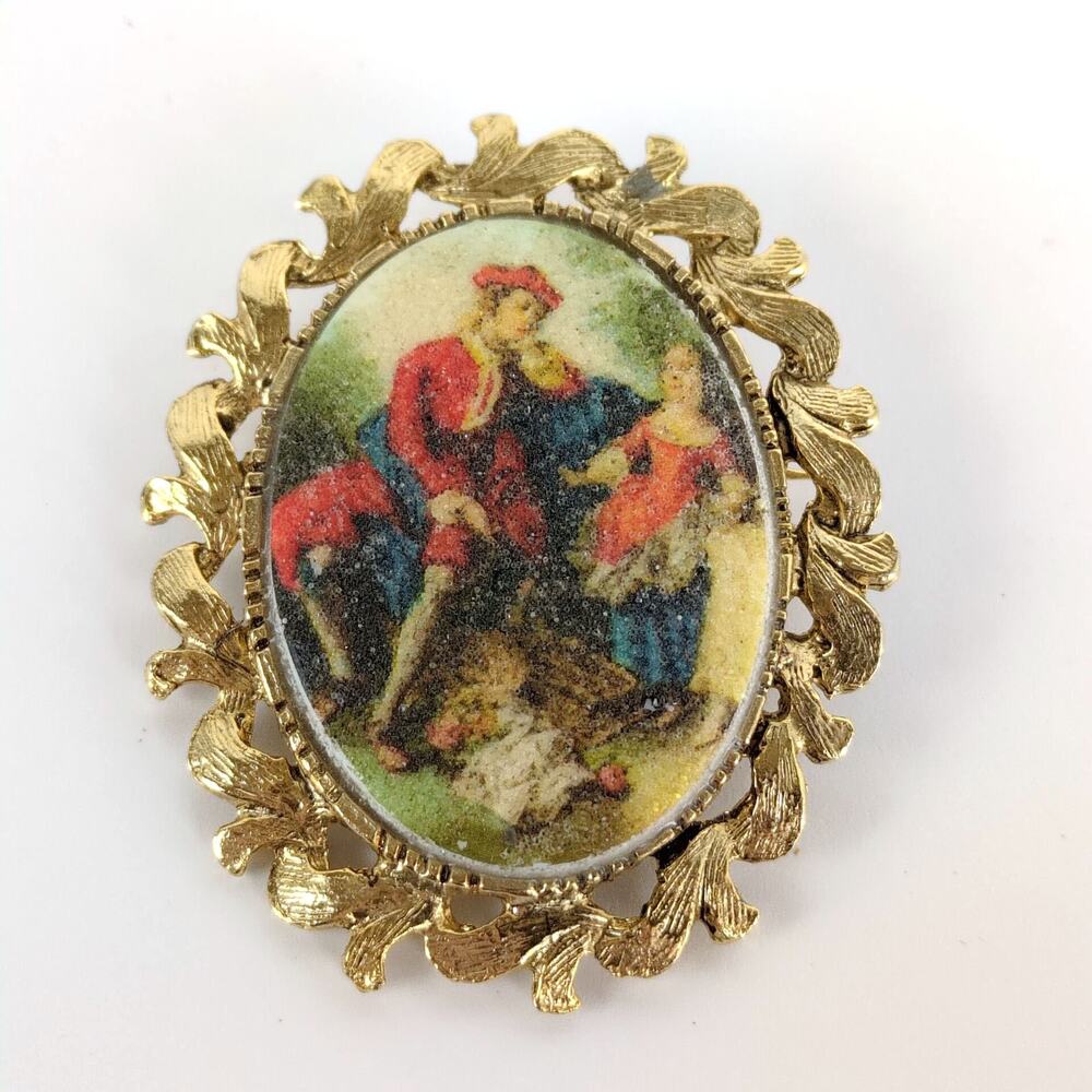 Vintage Victorian Revival Rococo Portrait Sugar‎ Cameo Brooch Pin Pendant 2x1.6"
